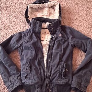 Hollister Dark Navy Hooded Sherpa-Lined Puffer Jacket